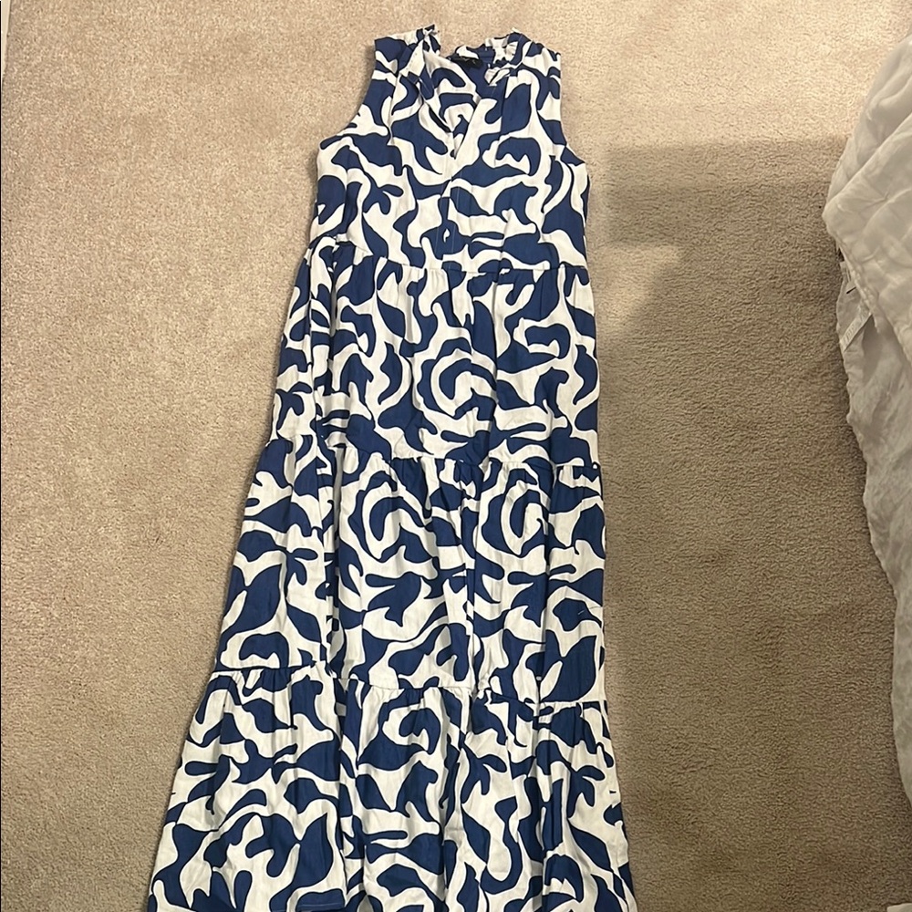 MSK Blue and White Halter Maxi Dress for Wedding Guests
